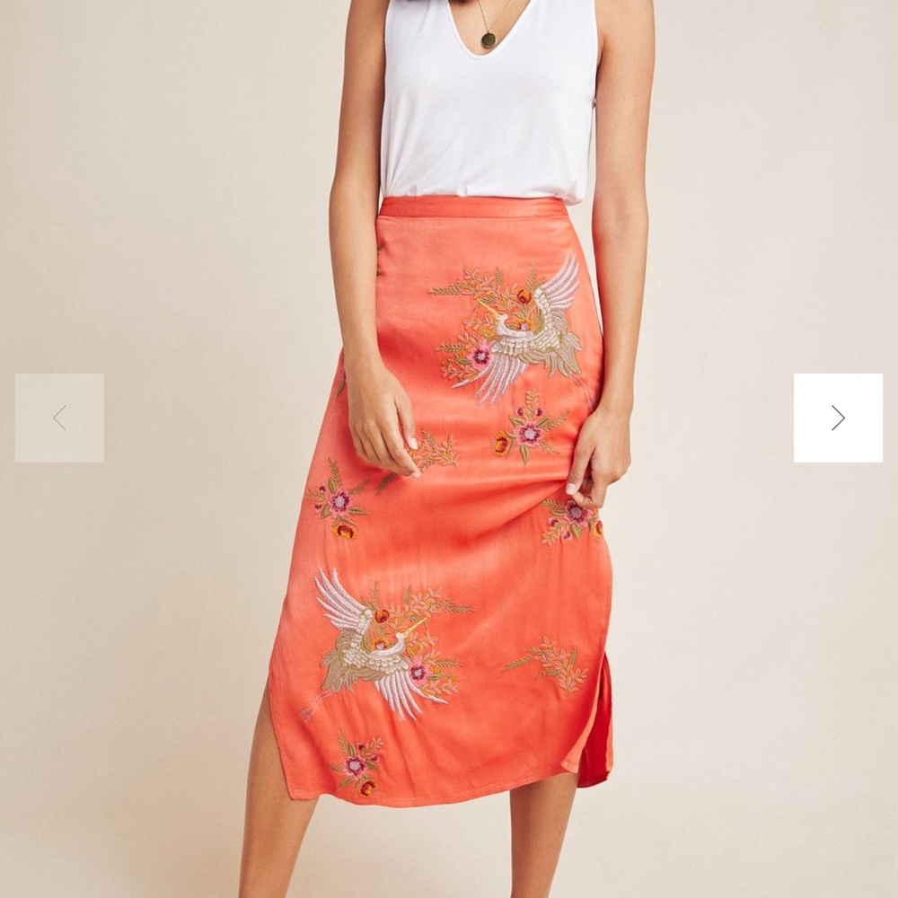 Anthropologie Maeve Crane Embroidered Midi Skirt size 6 | worn once 🤩